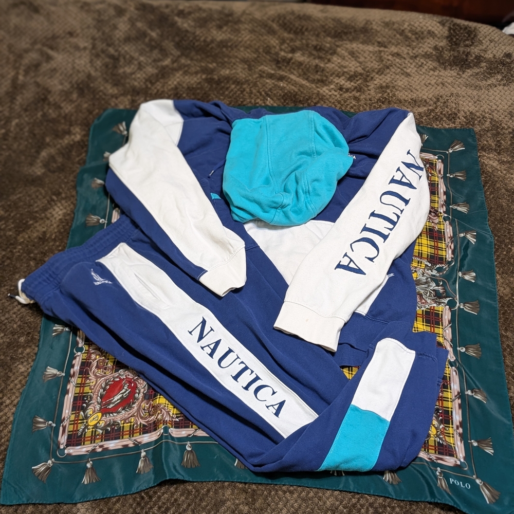 Nautica Men's Size XXL Colorblock Blue and White Sweatsuit